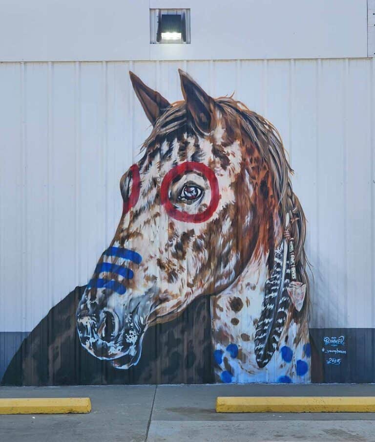 Big Dog mural of a war horse by Bimmer Torres in Springer, New Mexico