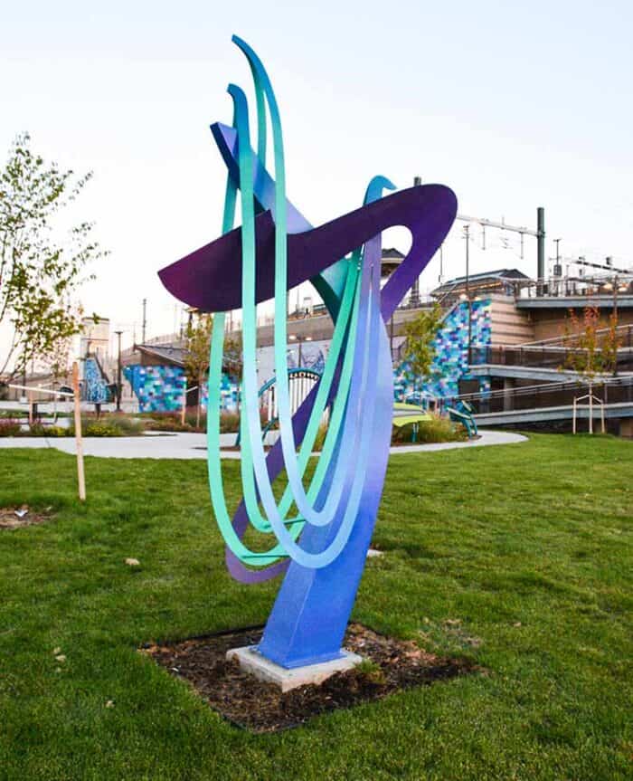 Geometria Lux sculpture installation by Bimmer Torres at Gateway Park in Adams County Colorado