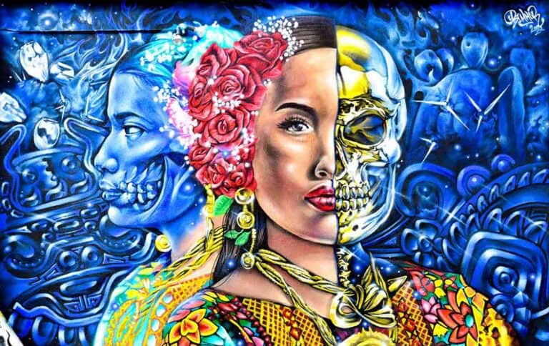 Golden Soul mural process by Bimmer Torres at Santa Fe Art District in Denver
