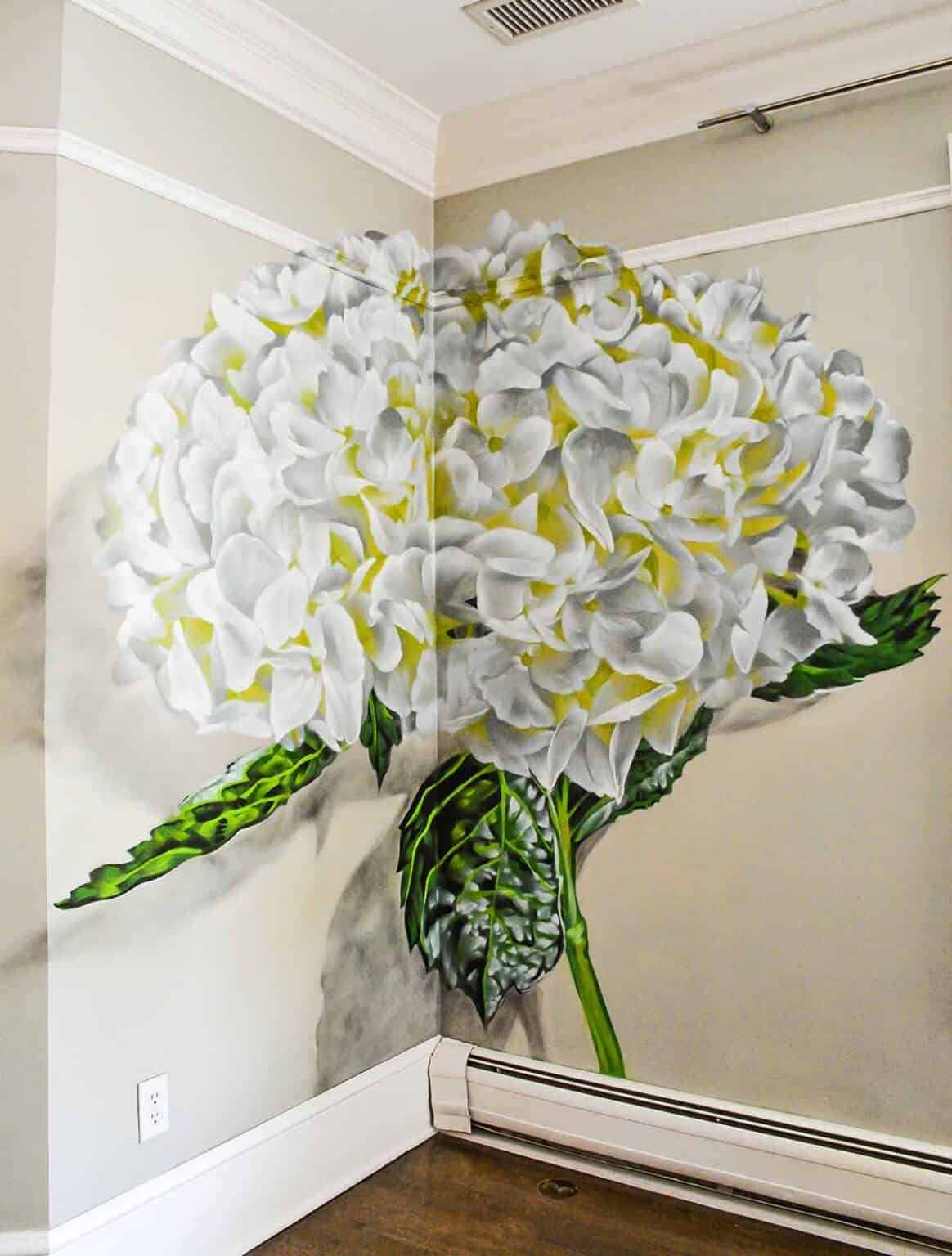 Hydrangea mural by Bimmer Torres at a residence in Cherry Creek Denver
